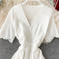 White v neck short sleeve dress fashion dress  1074