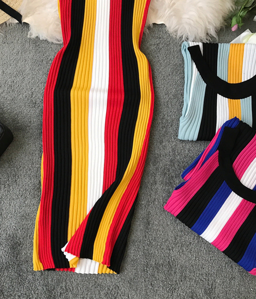 Stylish striped sleeveless knit dress  1192