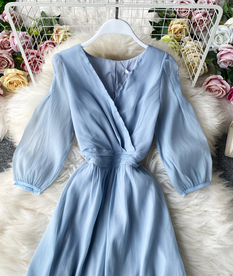 Einfaches A-Linien-Tüllkleid mit V-Ausschnitt, Damenkleid 1059