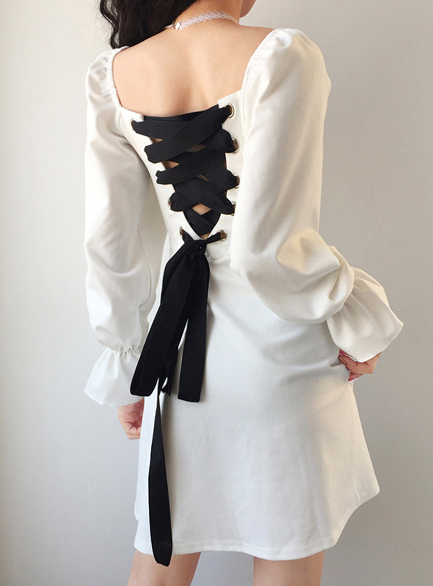 A line long sleeve little dress black dress  1183