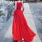 Red chiffon long dress women's dress  1190