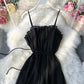 Black A line soft chiffon dress  1062