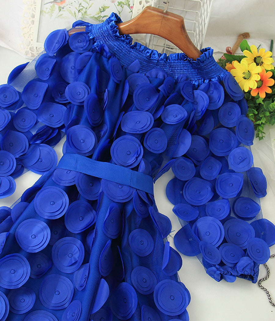 Uniquely designed three-dimensional flower puff sleeve dress  1199