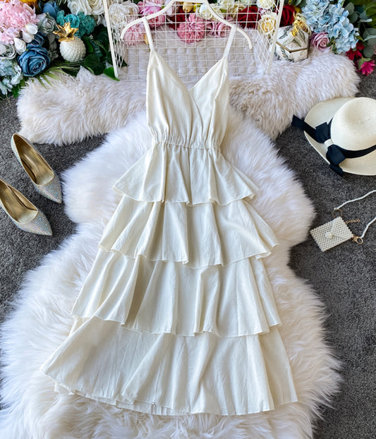 Robe d'été longue mi-longue à bretelles spaghetti et col en V 1231