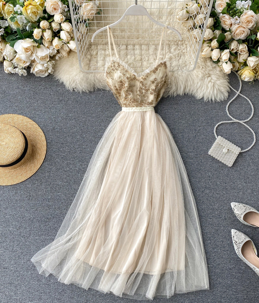 Fashion dress A line v neck tulle sequins dress summer dress  1242