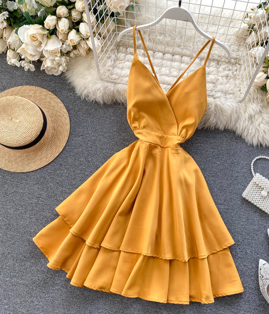 A line v neck short dress summer dress  1196