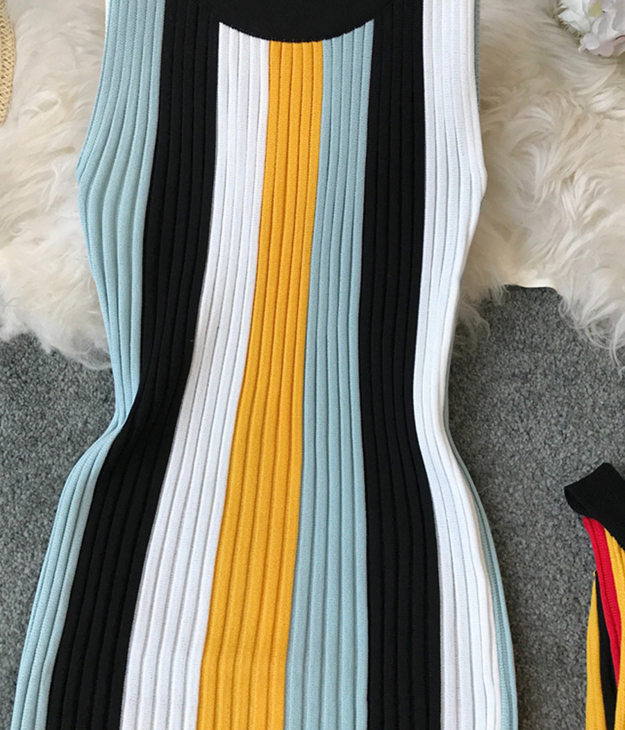 Stylish striped sleeveless knit dress  1192
