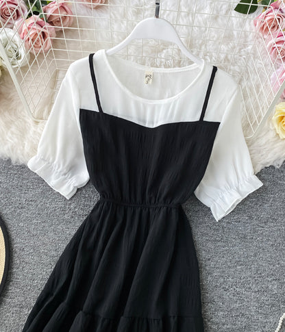 Cute A line round neck stitching dress summer dress  1230