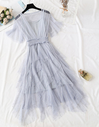 Sommerkleid für Mädchen A-Linie Tüllkleid mit Pailletten 1149