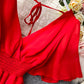 Rotes Chiffonkleid mit V-Ausschnitt Modekleid 1063