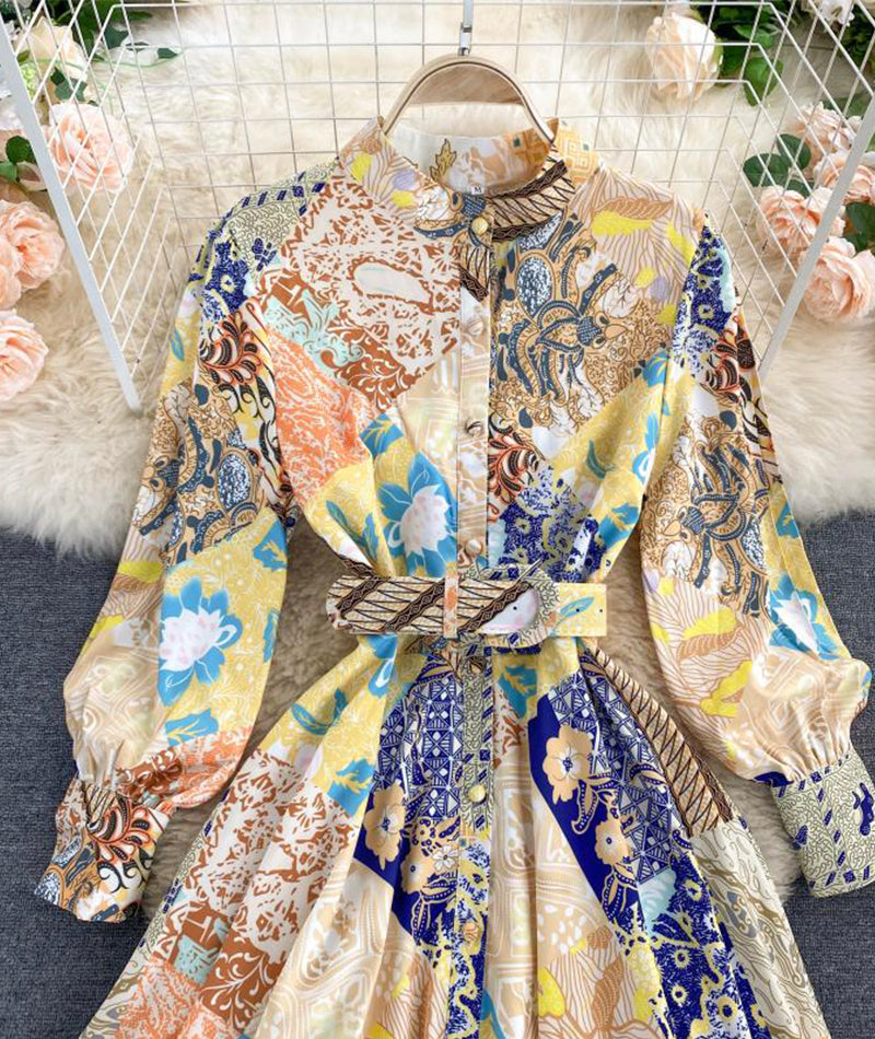 Printed long sleeve dress women's dress  1018