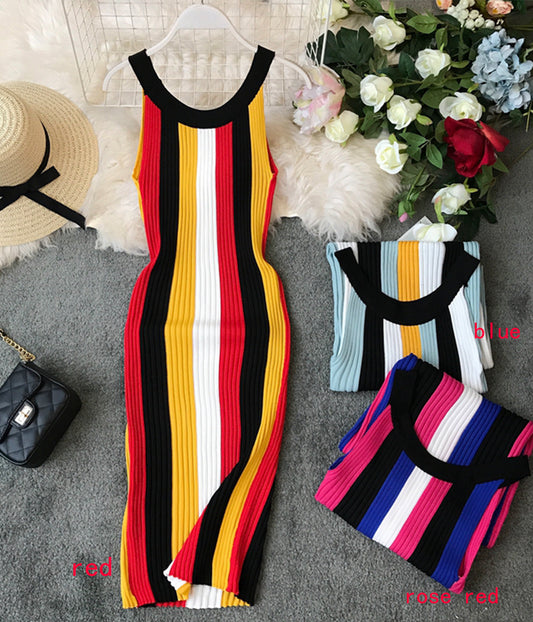 Stylish striped sleeveless knit dress  1192