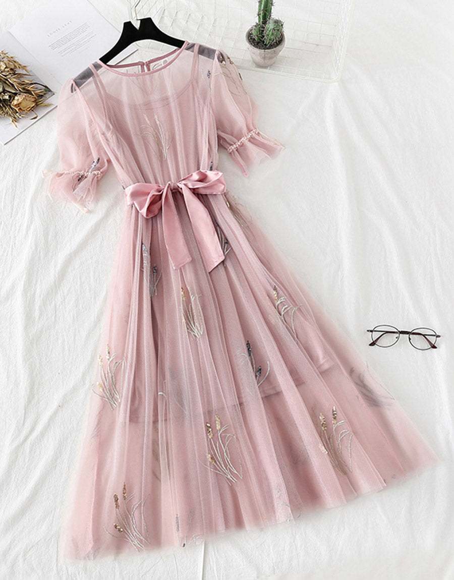 A line tulle dress with sequins fashion girl summer dress  1150