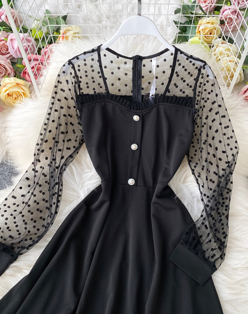 Black A line long sleeve dress fashion dress  1071