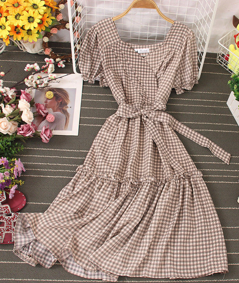 Cute plaid dress A line short dress  1004