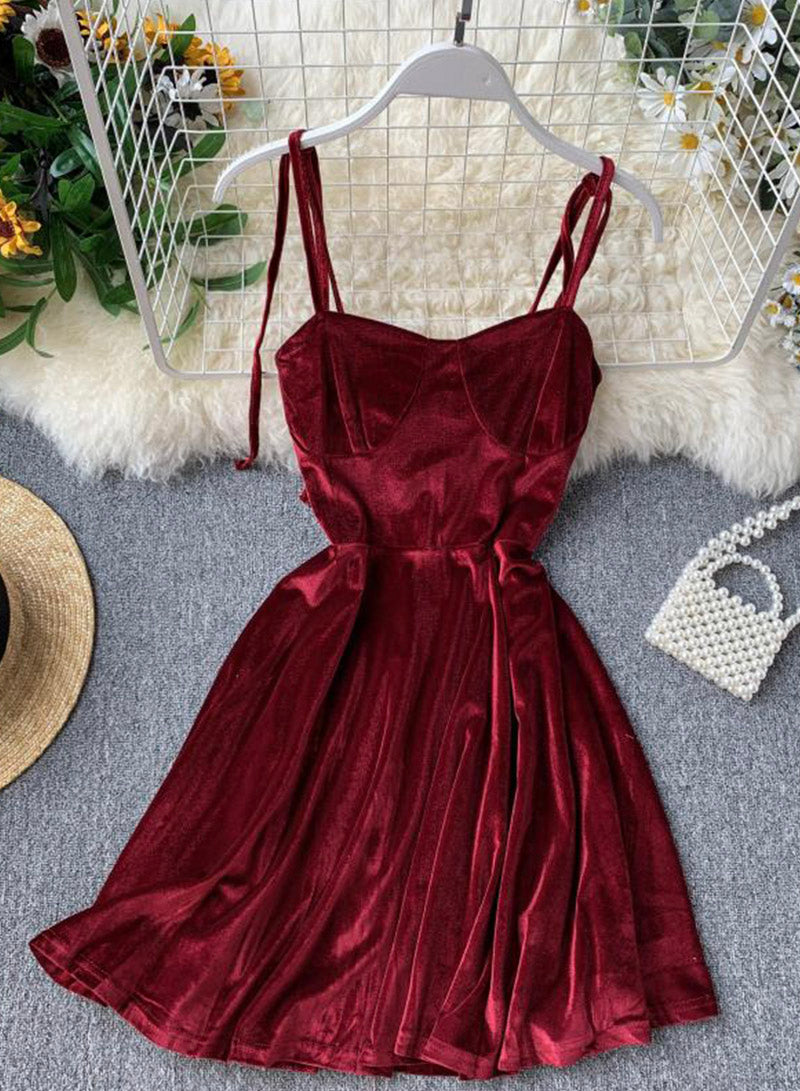 Cute A line velvet short dress women's dress  1098