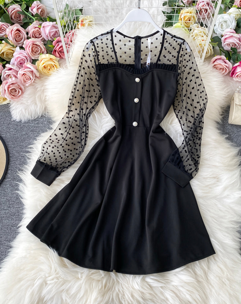 Black A line long sleeve dress fashion dress  1071