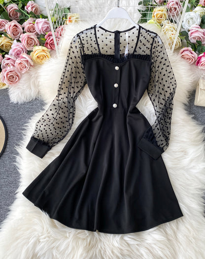 Black A line long sleeve dress fashion dress  1071