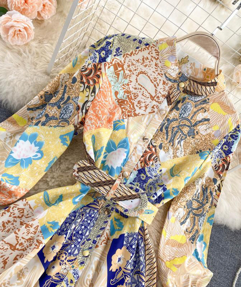 Printed long sleeve dress women's dress  1018