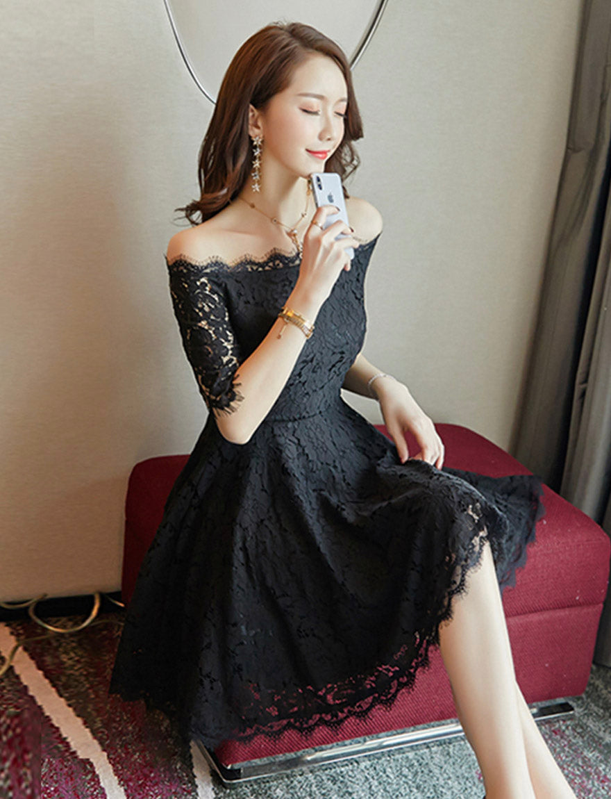 A line lace short dress girl dress  1160