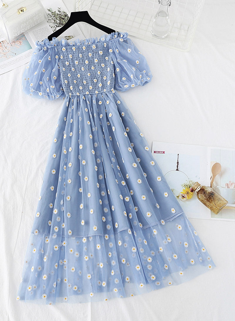 Cute A line daisy flower dress girl summer dress  1134
