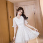 White v neck tulle sequins short dress  1078