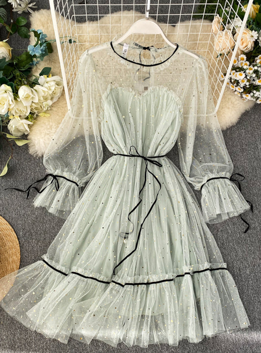 Lovely tulle stars sequins dress summer dress  1176