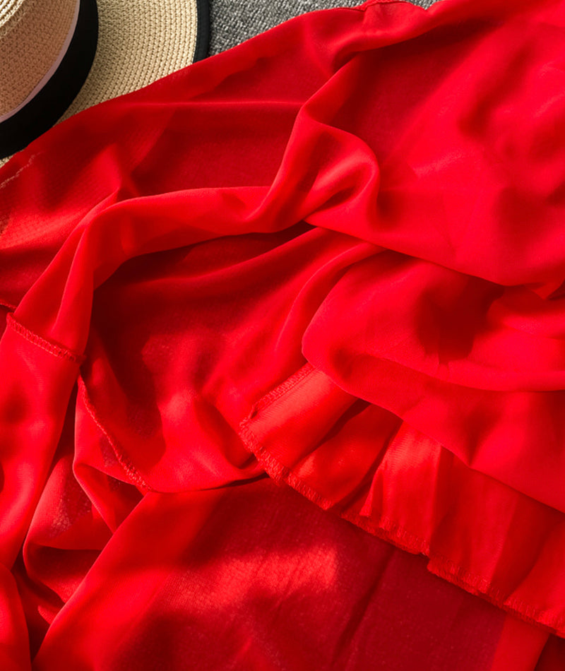 Red v neck chiffon dress fashion dress  1063