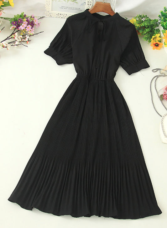 Simple A line pleated dress fashion girl short sleeve dress  1204