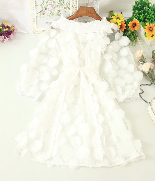 Uniquely designed three-dimensional flower puff sleeve dress  1199