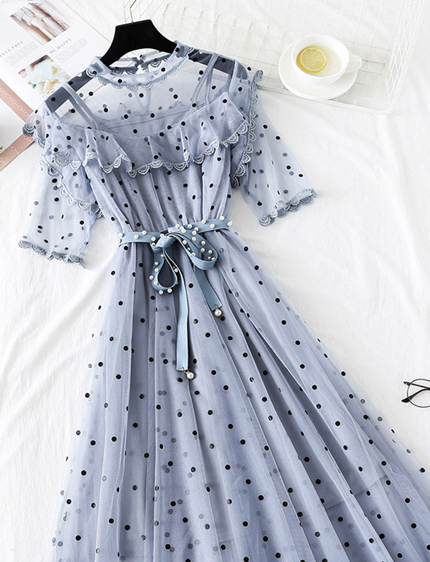 Cute polka dot short sleeve dress summer dress  1140