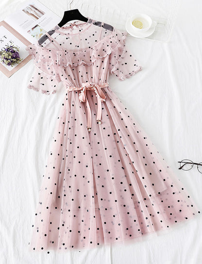 Cute polka dot short sleeve dress summer dress  1140