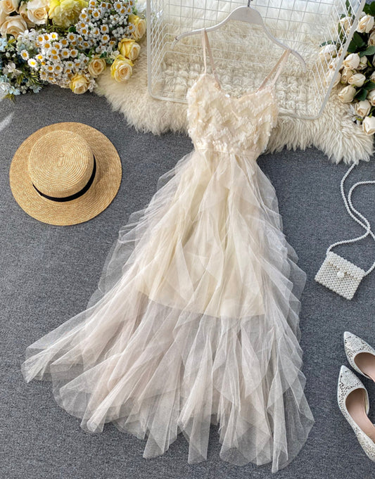 Champagne tulle sequins dress summer dress  1120