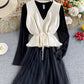 Cute v neck knitted vest+ long sleeve dress two pieces sets   999