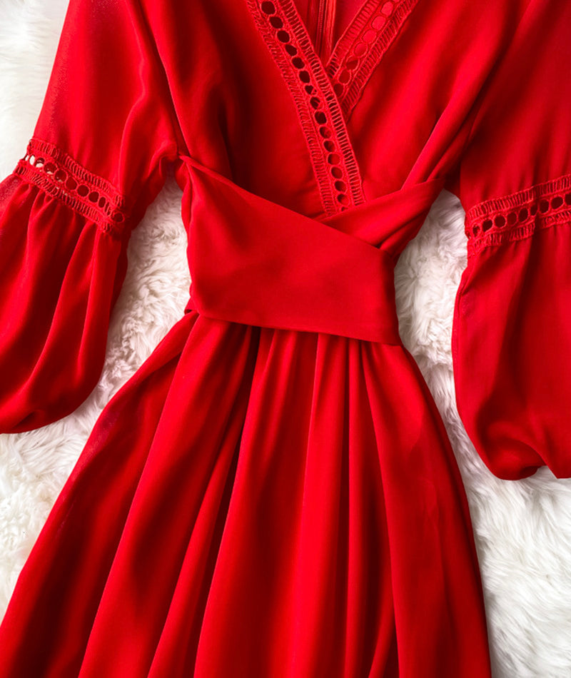 Red A line chiffon dress fashion girl dress  1000