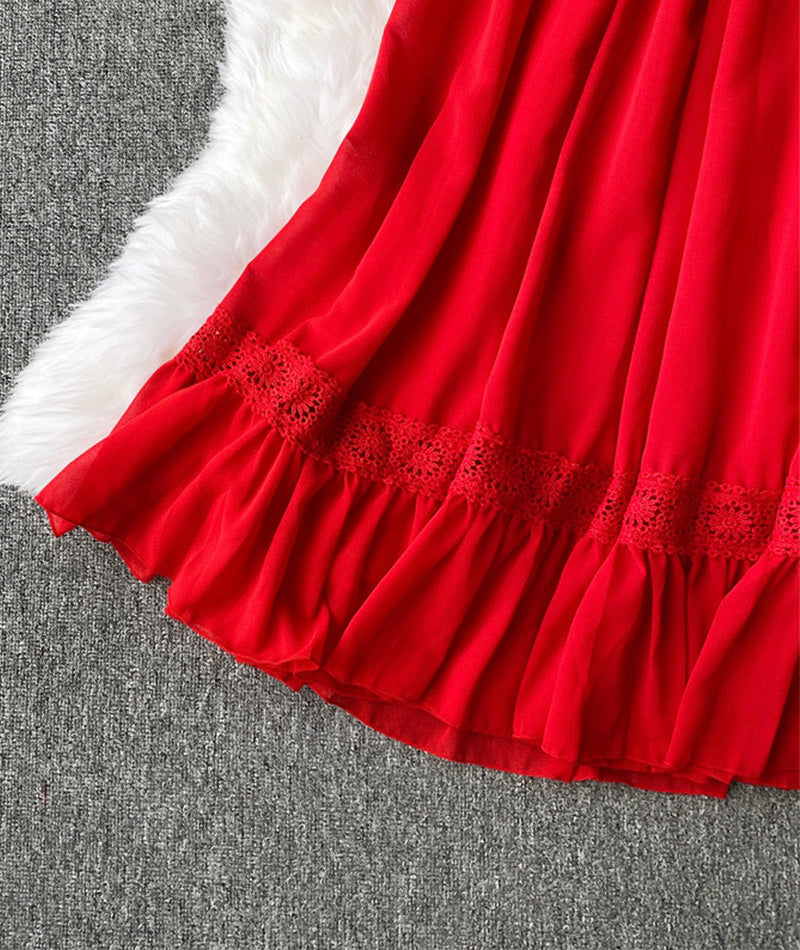 Rotes A-Linie Chiffonkleid Mode Mädchenkleid 1005