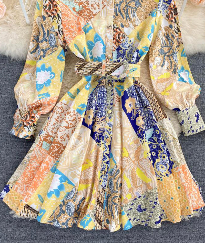 Printed long sleeve dress women's dress  1018