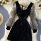 Black velvet long sleeve dress  1022