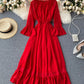 Red chiffon lace dress red A line dress  993