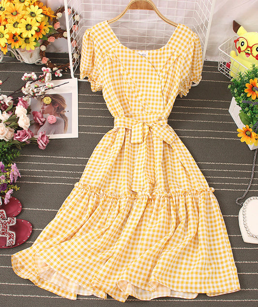 Cute plaid dress A line short dress  1004