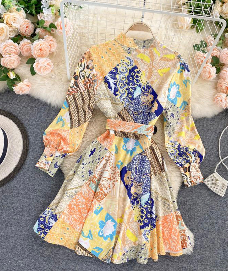 Printed long sleeve dress women's dress  1018