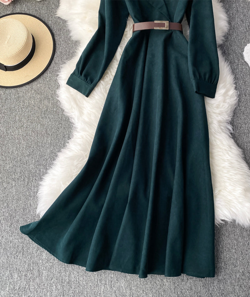 Elegant corduroy long sleeve dress A line dress  982