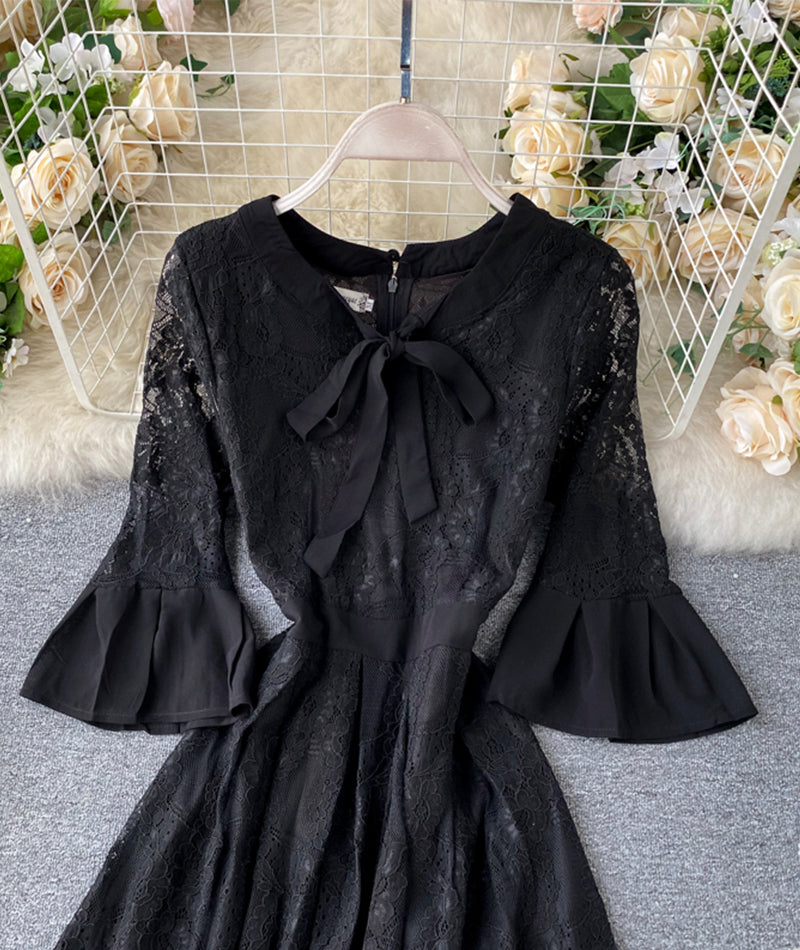 Black A line lace short dress  953