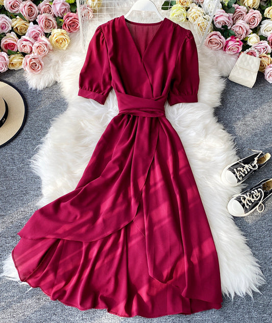 Simple v neck short sleeve dress fashion dress  939