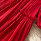Red A line v neck open back dress long sleeve dress  942