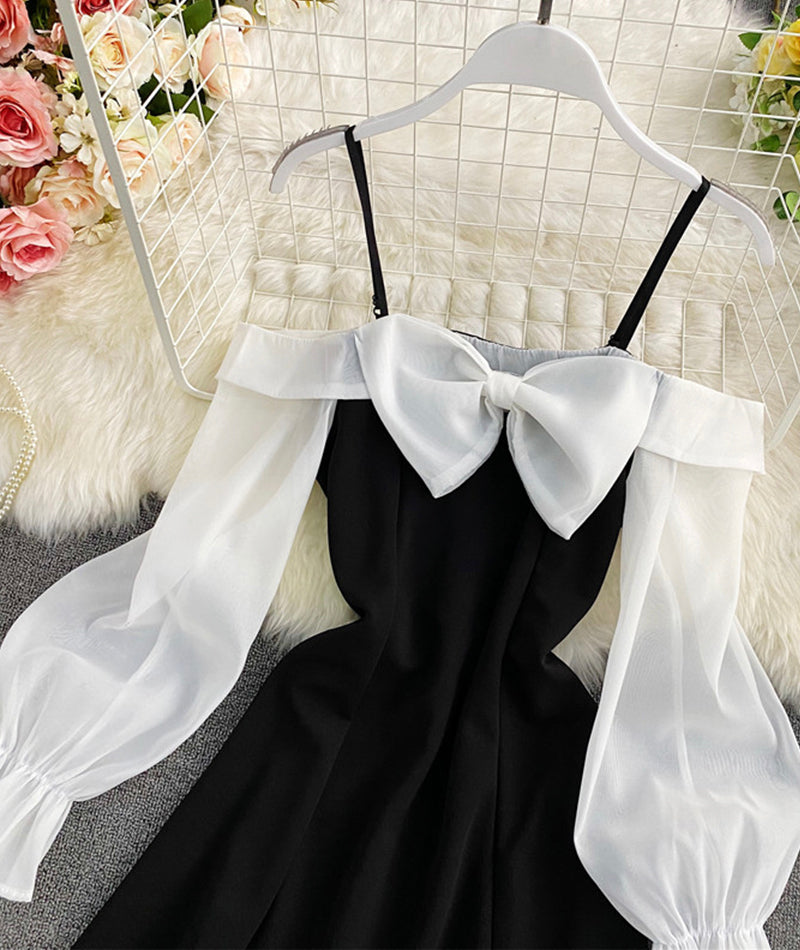 Cute bow short dress long sleeve dress  921
