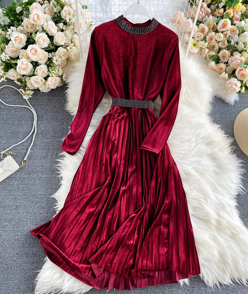 Elegant velvet long sleeve dress  963