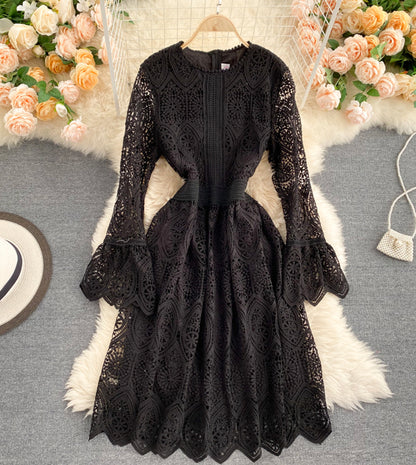 A line lace long sleeve dress fashion dress  972