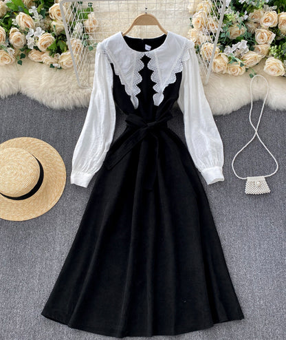 Süßes A-Linien-Kleid mit langen Ärmeln, Modekleid 927