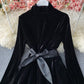 Black velvet long sleeve dress party dress  890